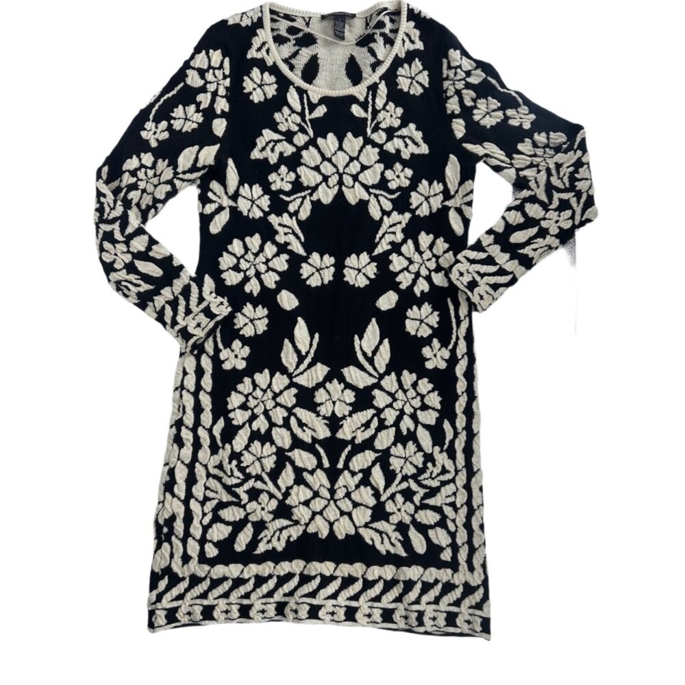 INC Black Ivory Embroidered Knit Dress Gold Sparkle Size Large - Picture 4 of 7